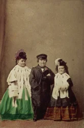 Charles Sherwood Stratton, Known as General Tom Thumb, with His Wife Lavinia and His Sister-in-Law, Portrait Photograph
